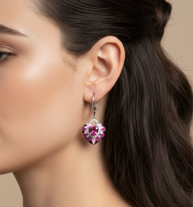 Blush Heart Earrings: 925 Silver Pink Enamel Heart Earrings, view 3