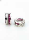 Ruby Huggie Hoops: 925 Silver Ruby Crystal Huggie Earrings
