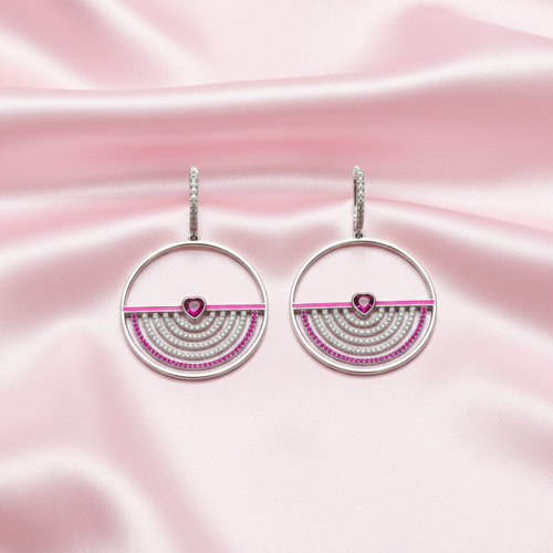 Circle of Love Earrings: 925 Silver Pavé Open-Circle Earrings, view 2