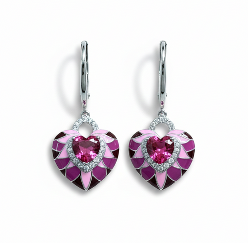 Blush Heart Earrings: 925 Silver Pink Enamel Heart Earrings, view 2