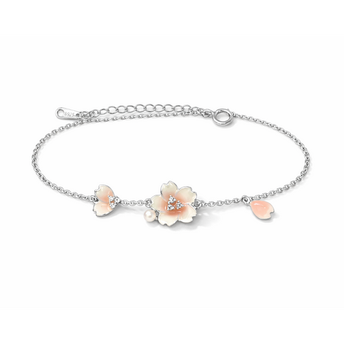 Blush Bracelet: Gold-Plated 925 Silver Pink Enamel Flower Bracelet