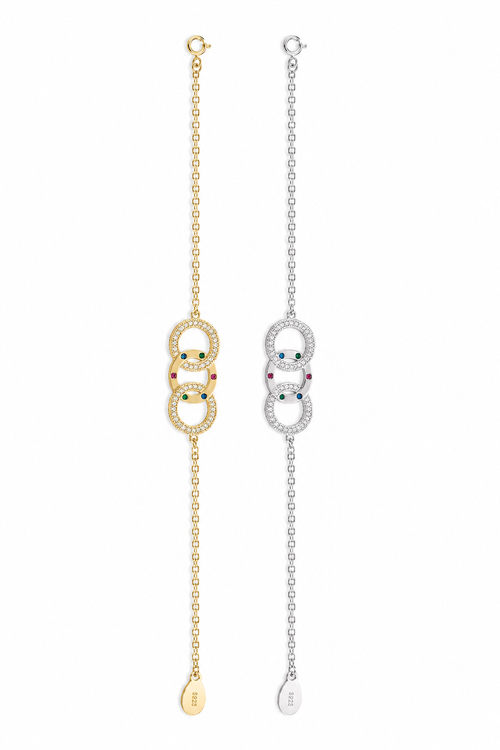 Cosmic Link Bracelet: 925 Silver Pavé Interlinked Circle Bracelet