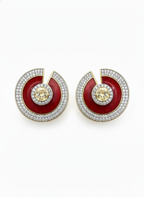 Cherry Glow Hoops: Gold-Plated 925 Silver Red Enamel Hoops, view 2