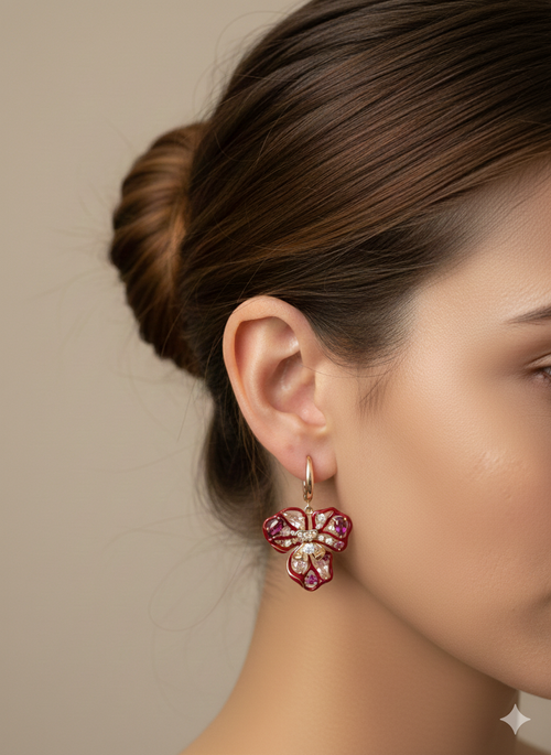 Bloomfall Danglers: Rose Gold-Plated 925 Silver Enamel Earrings, view 2
