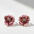 Petal Kiss Studs: 925 Sterling Silver Enamel Flower Earrings