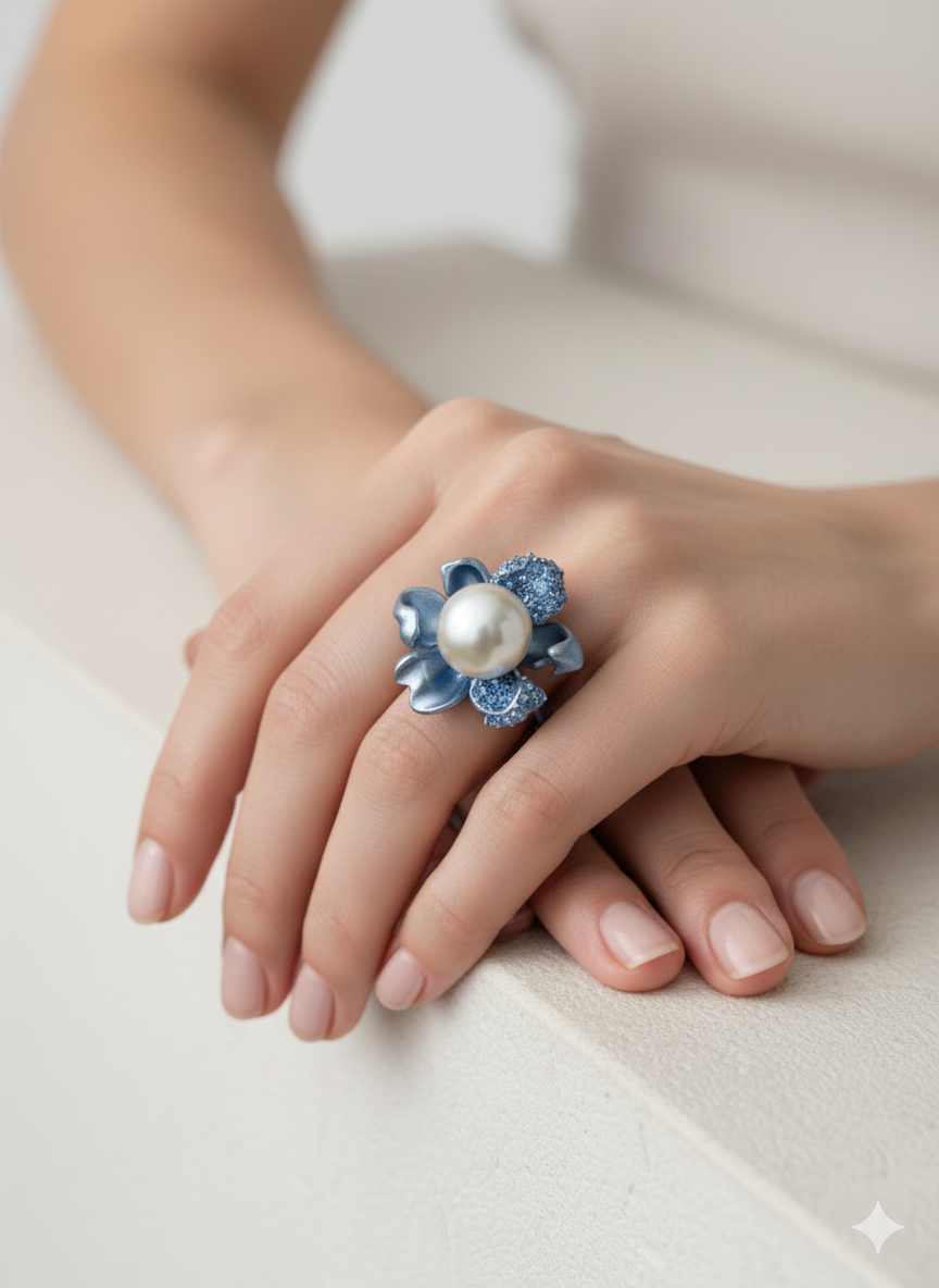 Moonlit Aqua Bloom Ring