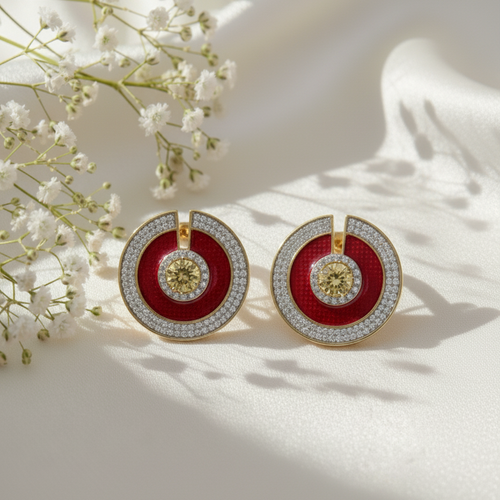 Cherry Glow Hoops: Gold-Plated 925 Silver Red Enamel Hoops