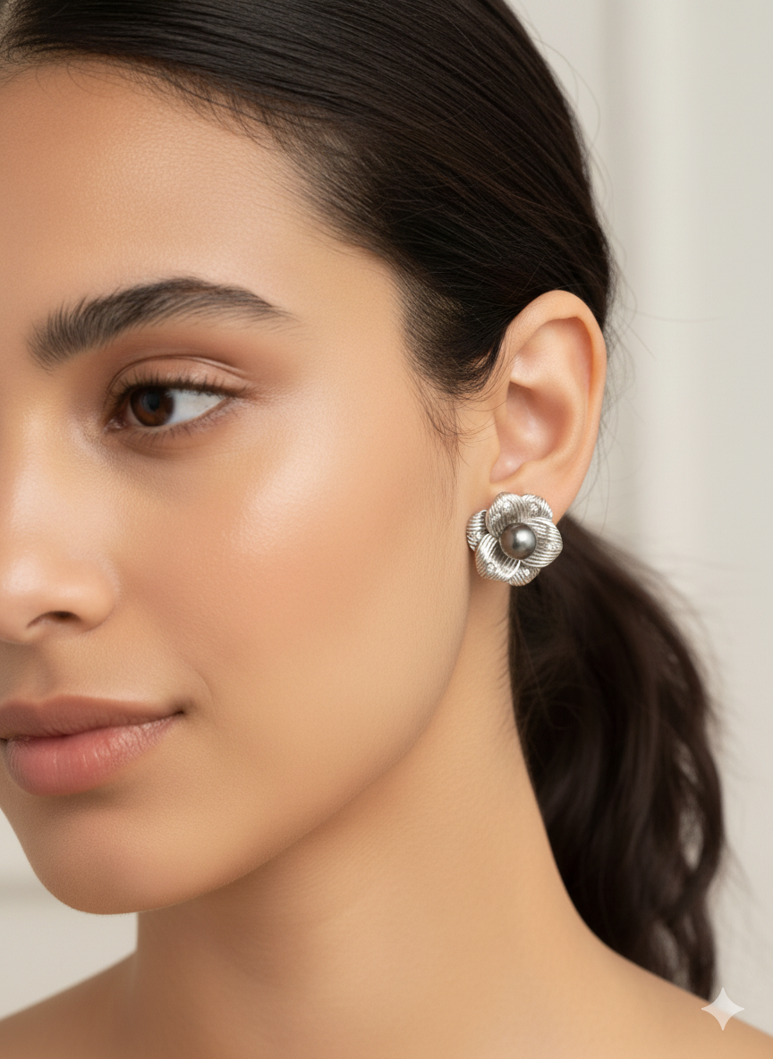 Moonlit Bloom Stud Earrings