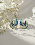 Wave Studs: 925 Sterling Silver Blue Enamel Earrings
