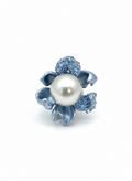 Moonlit Aqua Bloom Ring: 925 Sterling Silver Flower Ring