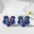 Midnight Bloom Titanium Studs: Dark Blue Hypoallergenic Earrings