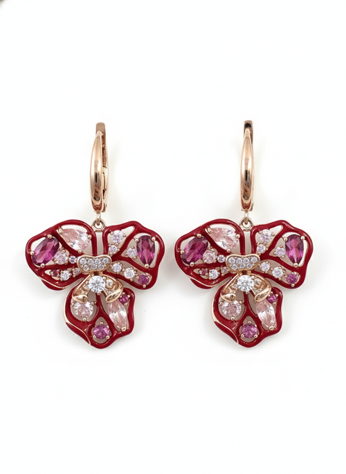 Bloomfall Danglers: Rose Gold-Plated 925 Silver Enamel Earrings