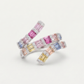 Multicolor Spiral Ring: 925 Silver Multicolour Baguette Ring