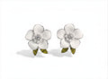 Pearl Bloom Studs: 925 Silver White Enamel Flower Earrings
