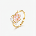 Soft Bloom Ring: Gold-Plated 925 Silver Pearl Flower Ring