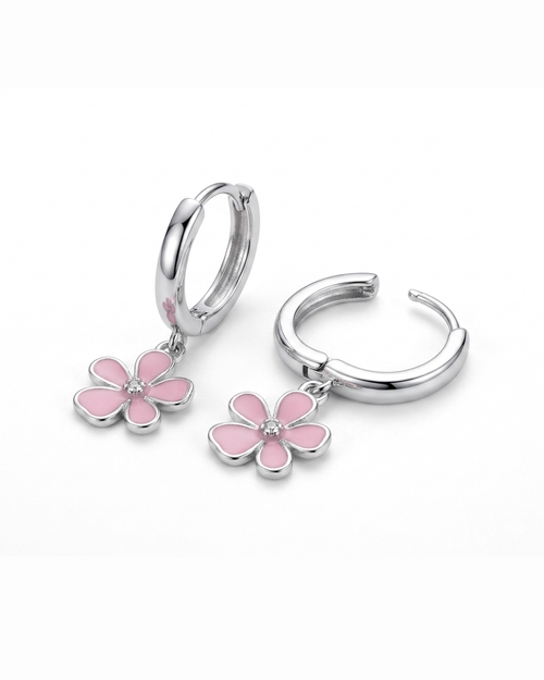 Blossom Drop Earrings: 925 Silver Pink Enamel Kids Earrings